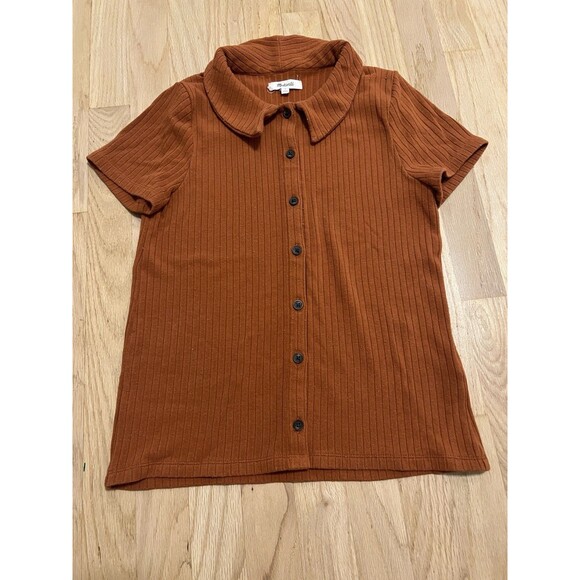 Madewell Sweater Women's S Orange Button Up Cardigan Short Sleeve Collared Knit - Picture 1 of 4